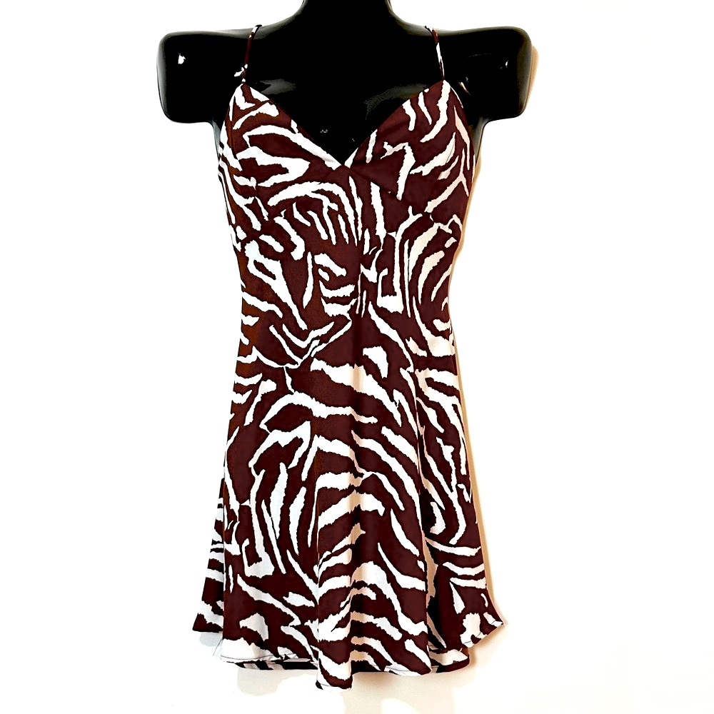 Windsor By Willy Smith Brown & White Zebra Print Flared-Skirt Mini Dress